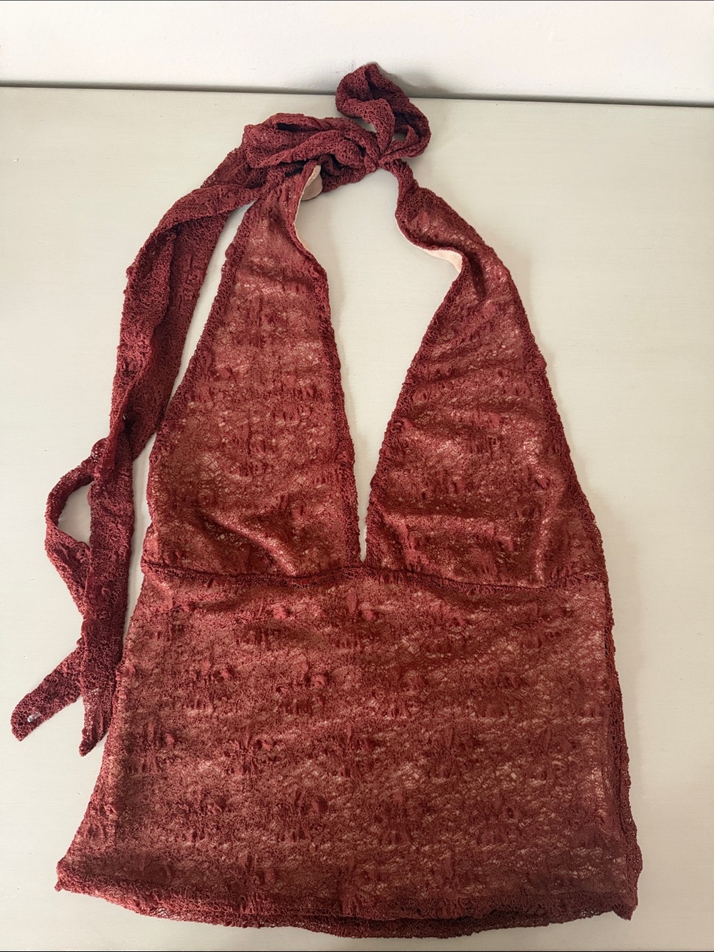 Meshki Lace Halter Cami Top - Burgundy